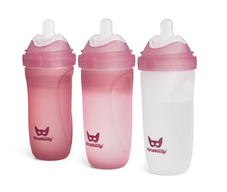 3-pack Nappflaskor i glas 320 ml, värmeindikerande med silikonhölje, Rose