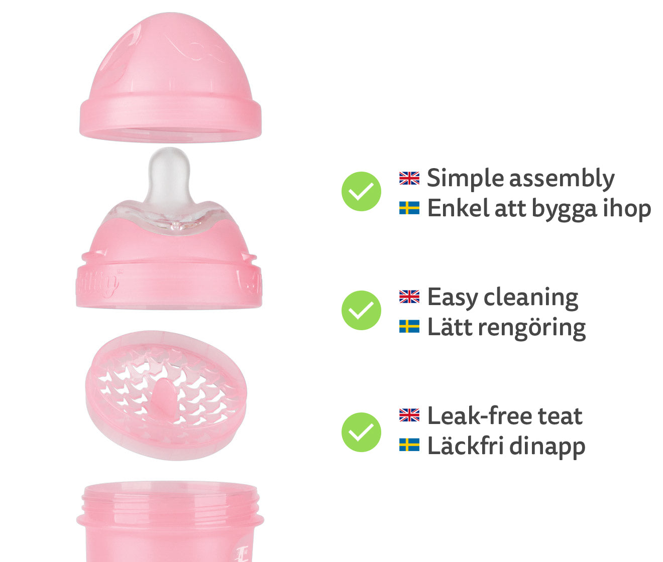 Double Anti-Colic Baby Bottle LT 240 ml/8.5 floz Pink